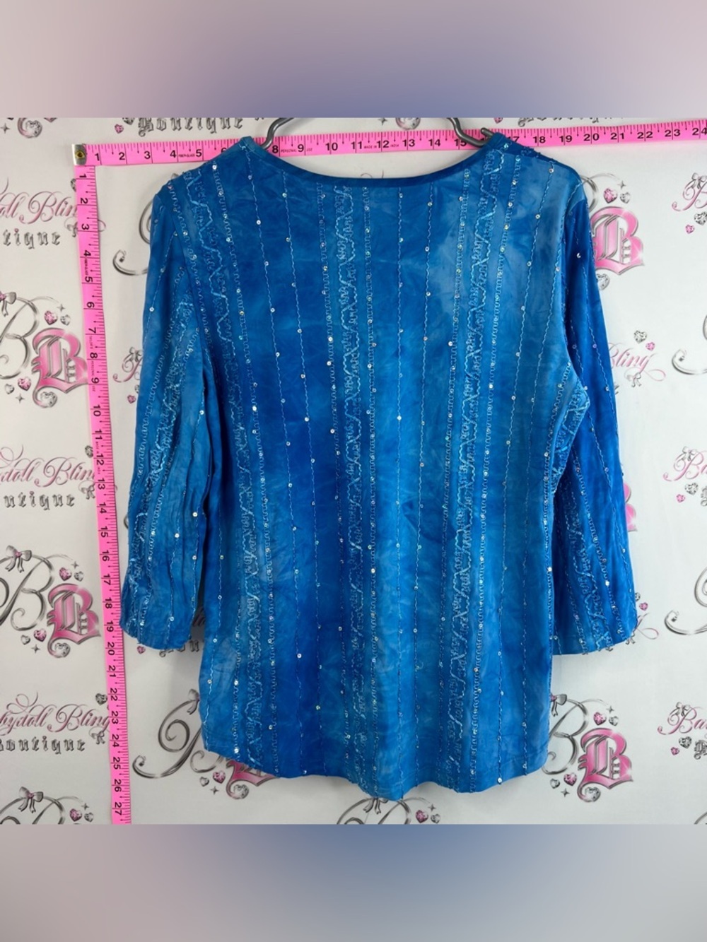 Initiatives top sparkly embroidered Blue Sequin-Detail Long Sleeve Women's Top - Picture 2 of 8